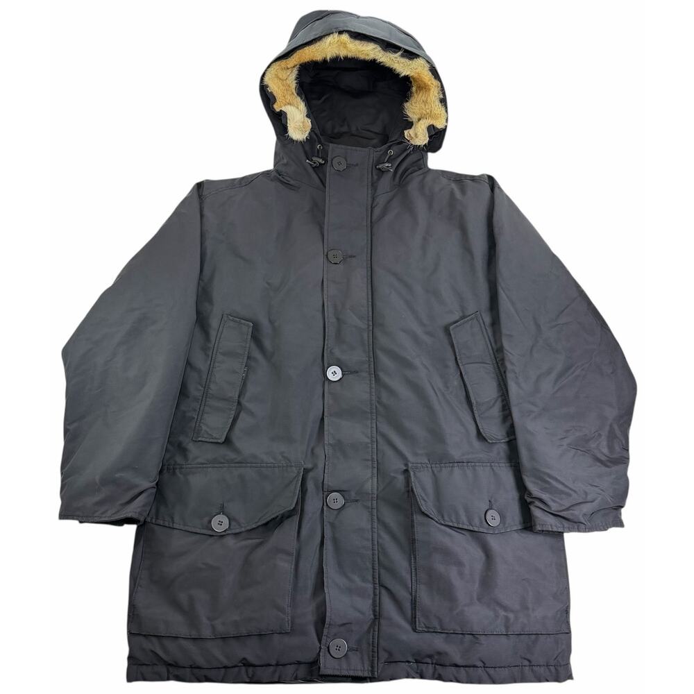 Vintage Woolrich Artic Down Parka Black Jacket Men's Medium Coyote Fur Hood USA